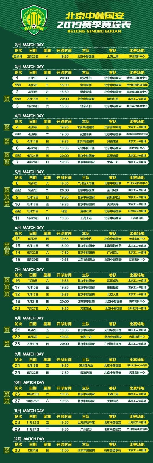 2019北京中超联赛北京中赫国安主场